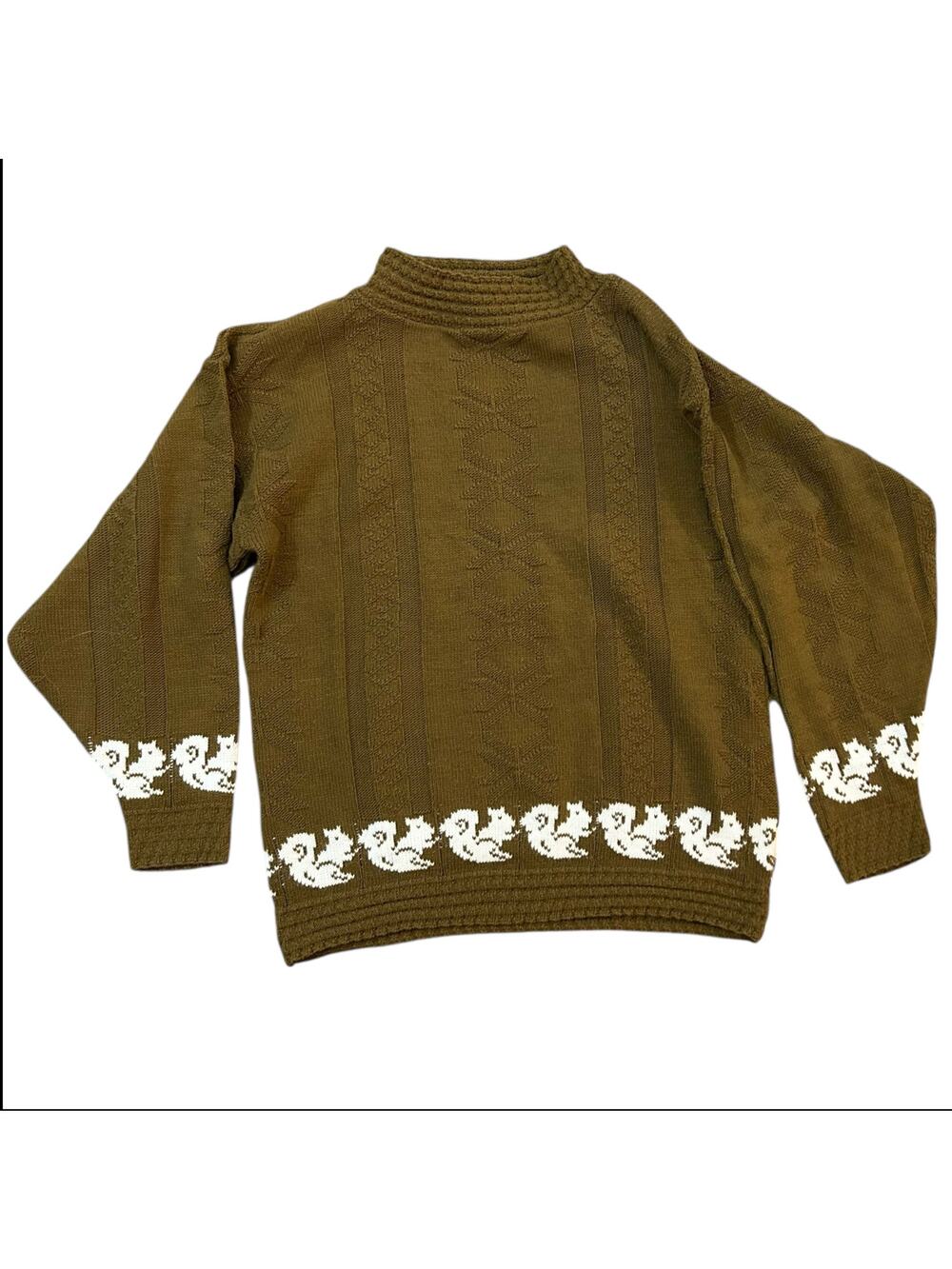 Vintage Sweater Squirrel Print Brown White Womens Small Nature Granola Casual